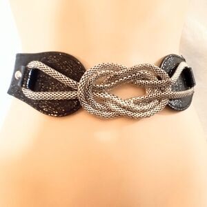 Vintage Wet Seal Black Stretch Belt with Silver Chain Accent – One Size